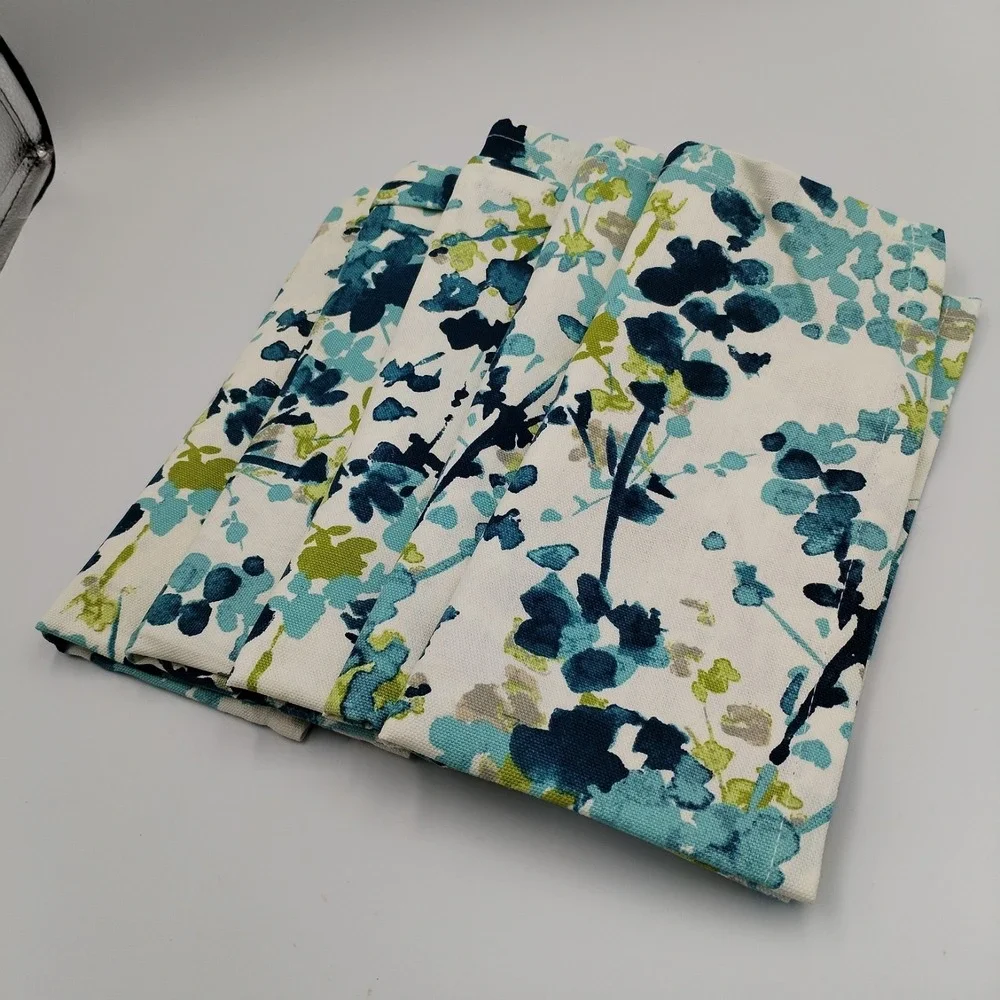 World Market Margo Cloth Napkins 100% Cotton Floral Teal Blue Green Set of 5 20